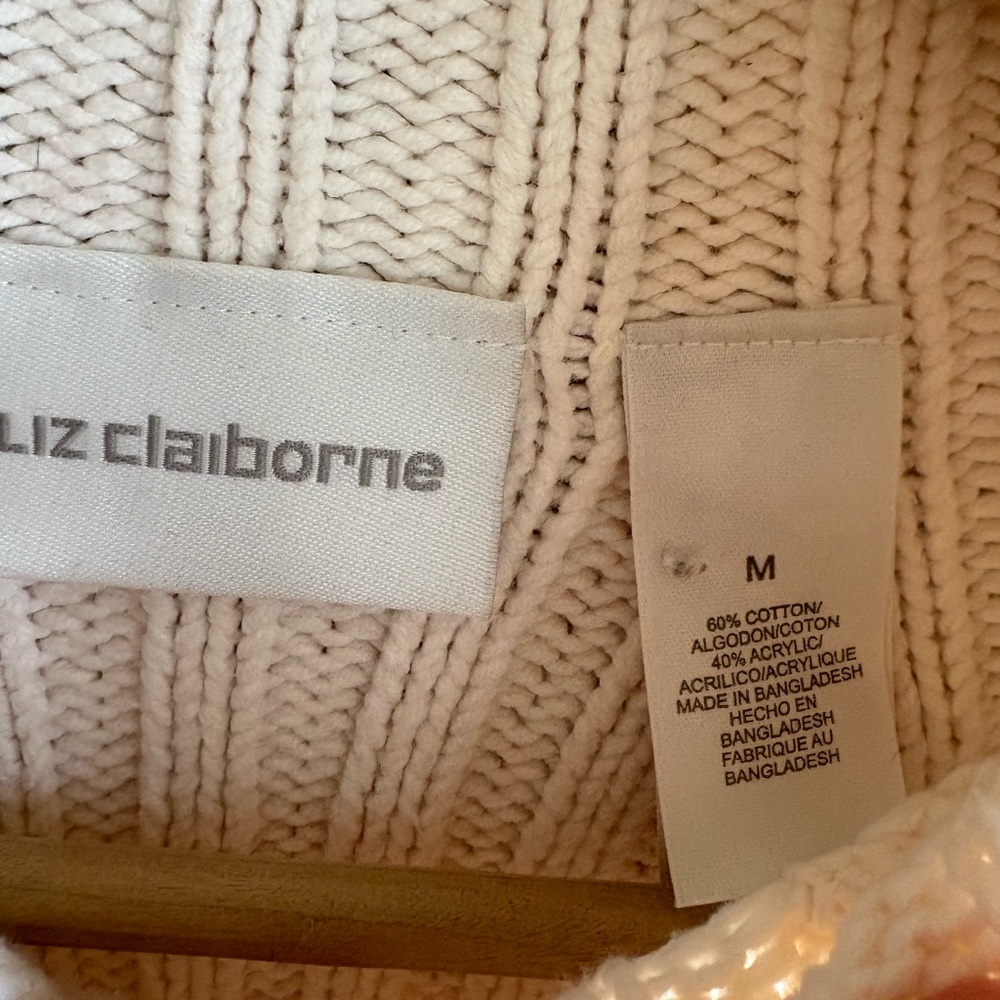 Liz Claiborne Ivory Cable Knit Turtleneck Sweater | Size Medium - Picture 3 of 6